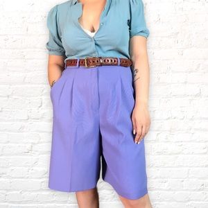 Vintage High Waisted Shorts Long Pleated Purple